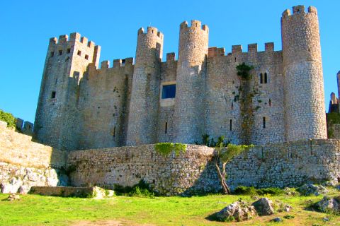 An imposing castle in the town of Obidos