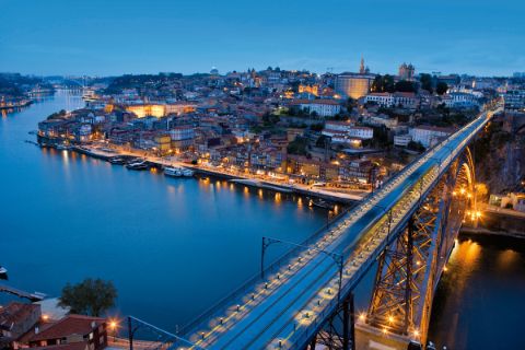 View of Porto at night from above