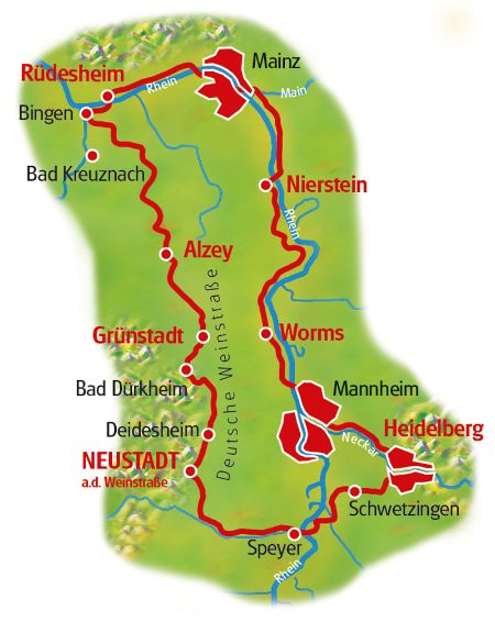 Winery cycle tour on the Rhine - map